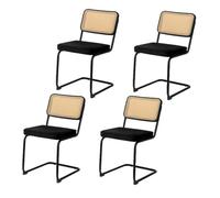 Juego de 4 sillas de comedor tapizadas modernas con respaldo de ratán, marco tubular de metal, cómodas sillas decorativas para comedor, cocina, sala de estar, capacidad de 350 libras