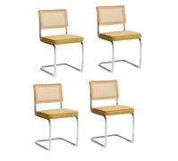 Juego de 4 sillas de comedor tapizadas modernas con respaldo de ratán natural, marco de metal tubular, cómodas sillas decorativas para comedor, cocina, sala de estar, capacidad de carga de 350 libras