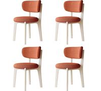 Juego de 4 sillas de comedor tapizadas naranja y blanco, marco de madera maciza, tela de lino y algodón, muebles modernos para sala de estar, cómodos asientos de comedor
