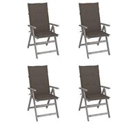 Juego de 4 Sillas de Exterior con Respaldo Alto Ajustable, Sillones de Jardín de Madera de Acacia Maciza y Cojines Incluidos, 5 Posiciones Reclinables, para Terraza y Jardín, Color Gris, 57x69x110 cm