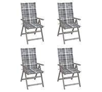 Juego de 4 Sillas de Exterior con Respaldo Alto Ajustable, Sillones de Jardín en Madera de Acacia Maciza con Cojines, 5 Posiciones Reclinables, para Terraza y Patio, Color Gris, 57x69x110 cm