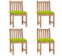 Juego de 4 Sillas de Jardín Exterior con Cojines, Teca Maciza de Alta Resistencia, Diseño Clásico y Confortable, Sillones de Jardín para Terraza o Balcón, Color Verde Claro y Teca Natural, 50x53x90 cm