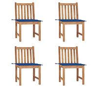 Juego de 4 Sillas de Jardín Exterior con Cojines, Teca Maciza de Alta Resistencia, Diseño Clásico y Confortable, Sillones de Jardín para Terraza y Patio, Color Natural y Azul Real, 50 x 53 x 90 cm