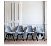 Happy Garden Lote de 4 sillas de Comedor de Terciopelo Gris Nora con cojín, sillas de Cocina, sillas tapizadas, Patas Negras Hechas de Madera Maciza de Haya