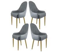 Juego de 4 sillas modernas de piel sintética con cojines gruesos y base de metal dorado, elegantes sillas laterales para cocina y sala de estar, asientos elegantes para decoración del hogar
