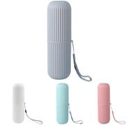 Juego de 4 soportes para cepillos de dientes de viaje, vasos cilíndricos portátiles con textura a rayas, diseño desmontable para almacenamiento multiusos, rosa, verde, blanco y gris, práctico regalo