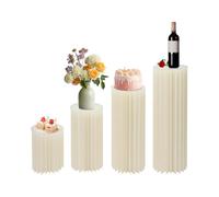 Juego de 4 soportes para flores con base cilíndrica, columna de flores plegable de papel, soporte para tartas de boda, soporte para plantas de cartón, columna romana de cartón para centros de mesa de