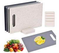 Juego de 4 tablas de cortar con base, tablas de cortar de plástico de doble cara, juego de tablas de cocina, tablas de desayuno, 28 x 18 cm