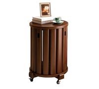 Juego de 4 taburetes apilables con polea móviles, mesa auxiliar de madera maciza, taburetes versátiles para sala de estar, dormitorio, con polea