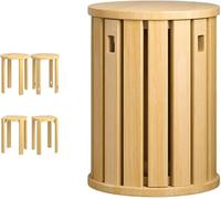Juego de 4 taburetes apilables de madera, asiento redondo con cojines para sala de estar u oficina, mesa auxiliar que ahorra espacio para sofá y jardín