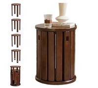 Juego de 4 taburetes apilables de madera maciza para cocina, dormitorio y sala de estar, mesa auxiliar portátil combinada y taburete de mesa auxiliar