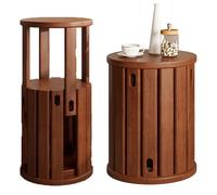 Juego de 4 taburetes apilables de madera, mesas auxiliares redondas multifuncionales, muebles decorativos que ahorran espacio para sala de estar y oficina, elegante acabado marrón y versátil