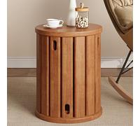 Juego de 4 taburetes apilables de madera versátiles otomanas y mesas auxiliares para sala de estar, dormitorio, comedor, diseño redondo multifuncional de madera natural