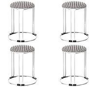 Juego de 4 taburetes apilables de metal con taburete redondo tapizado y tapete antideslizante, patas sin respaldo apilables para cocina, sala de estar, oficina, sillas de comedor que ahorran espacio