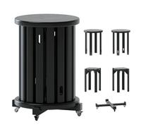 Juego de 4 taburetes apilables, mesa de centro rodante con frenos, asiento resistente de hasta 200 kg, ahorro de espacio para cocina, sala de estar, dormitorio (negro)