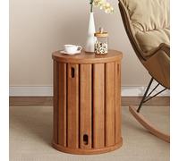 Juego de 4 taburetes apilables, mesas apilables de madera maciza con diseño minimalista para sala de estar, dormitorio, cocina, balcón, mesa auxiliar y mesita de noche versátiles (marrón claro)