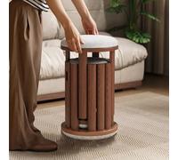 Juego de 4 taburetes apilables, mesas de centro anidadas de madera con asientos tapizados y ruedas para salón y cocina