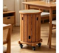 Juego de 4 taburetes apilables, mesas redondas multifuncionales de ratán con ruedas, mesa auxiliar de madera para sala de estar, dormitorio, cocina, oficina