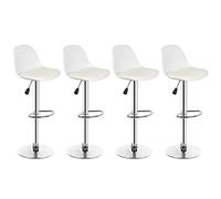 Juego de 4 taburetes de bar ajustables blancos con respaldo y reposapiés, sillas de cocina de plástico duradero giratorio de 360°, diseño ultra silencioso, perfecto para uso doméstico y bar