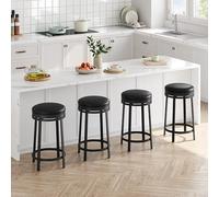 Juego de 4 taburetes de bar giratorios, 61 cm de alto, taburete de cocina con asiento de piel sintética y marco de metal estable, taburete para mesa de bar, sillas de cocina con estructura de metal