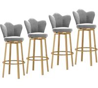 Juego de 4 taburetes de bar giratorios con respaldo y reposapiés de metal, elegantes sillas de mostrador de color gris para cocina, isla, pub y comedor (75 cm de altura)