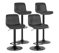 Juego de 4 taburetes de bar giratorios de piel sintética, sillas de bar modernas ajustables, taburetes de bar con respaldo para isla de cocina, color negro
