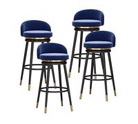 Juego de 4 taburetes de Bar giratorios de Terciopelo, de Metal Negro, con Respaldo bajo y Giro de 360°, tapizados para Isla de Cocina, cafetería, Pub y Bar, Color Azul.