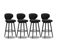 Juego de 4 taburetes de bar giratorios de terciopelo moderno con respaldo bajo, patas de metal negro, sillas de altura para isla de cocina, taburetes elegantes para encimera de desayuno para el hogar