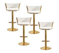 Juego de 4 taburetes de bar giratorios de terciopelo modernos con respaldo y reposapiés dorado, taburetes de cocina blancos para isla, hogar, bar, comedor, elegante y cómodo, altura del asiento de 30