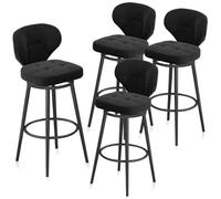Juego de 4 taburetes de bar giratorios de terciopelo negro tapizados con respaldo para cocina, isla, comedor, hogar, bar, 65 cm de altura