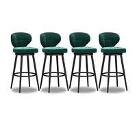 Juego de 4 taburetes de bar giratorios modernos con respaldo bajo y tapicería de terciopelo, patas de metal negro, sillas de isla de cocina para el hogar, desayuno, terciopelo verde