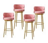 Juego de 4 taburetes de bar giratorios tapizados con respaldo de base de metal y reposapiés para cocina y comedor, color rosa, diseño moderno, asiento cómodo
