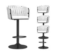 Juego de 4 taburetes de bar modernos de terciopelo con altura ajustable y respaldo tejido giratorio, base de metal, ideal para cocina, hogar, bar, comedor, color blanco