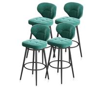 Juego de 4 taburetes de bar modernos de terciopelo, sillas giratorias de respaldo alto con base negra para cocina y bar en casa, elegante asiento tapizado verde, diseño cómodo y elegante