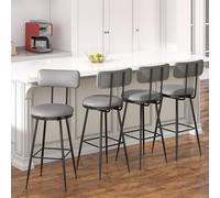 Juego de 4 taburetes de bar, sillas de cocina, 65 cm de altura del asiento con respaldo y reposapiés, marco de metal, silla de bar acolchada moderna, para cocina, salón, bar, cafetería, gris oscuro de