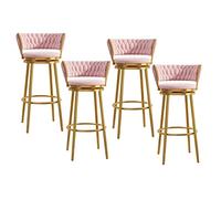 Juego de 4 taburetes de bar tapizados, giratorios, 360° rosa con base cromada dorada, diseño contemporáneo para isla de cocina, comedor y bar en casa