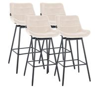CLP Juego de 4 taburetes de Bar Weston con Respaldo, Giro 180 Grados con Retorno automatico, Asiento Acolchado, Estructura Metalica Estable Color:Crema;Material:Terciopelo