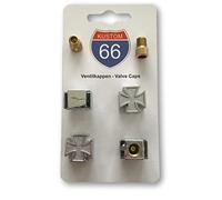 Juego de 4 Tapas de válvula + 2 adaptadores de Bicicleta - Iron Cross Silver - Adecuado para Cualquier Coche, Motocicleta y Bicicleta