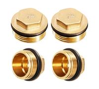 Juego de 4 tapones de latón - rosca exterior de 1 pulgada y 1/2 pulgadas, con anillo de goma, adecuado para radiadores, distribuidores, calentadores, tuberías de agua y sistemas de agua potable (1