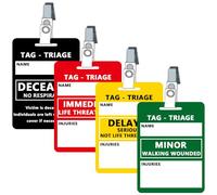 Juego de 4 tarjetas de etiqueta de triaje para primeros auxilios y respuesta de emergencia (negro: fallecido, rojo: inmediato, amarillo: retrasado, verde: menor), 4.7 pulgadas de largo x 3 pulgadas de