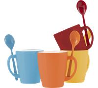 Juego de 4 tazas con cucharas 390 ml arcoiris colour line gimex