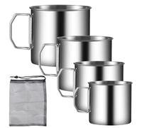 Juego de 4 tazas de acero inoxidable para camping, con asas plegables, vasos portátiles 760 ml, 550 ml, 350 ml, 250 ml