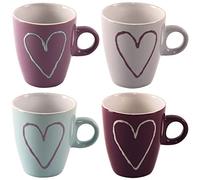 Juego de 4 tazas de café con asa, diseño de corazones, 230 ml