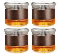 Juego de 4 tazas de café de café de 180 ml, vasos de capuchino con funda de madera de nogal, 60 x 72 mm, tazas de café, tazas de café, tazas de café, tazas de café moca, tazas de latte macchiato
