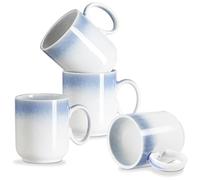 Juego de 4 tazas de café de cerámica de 12 onzas con asa para té, capuchino, latte, cacao, jugo, leche, chocolate caliente, divertida taza azul degradado, regalos de inauguración de la casa, para