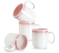 Juego de 4 tazas de café de cerámica de 12 onzas con asa para té, capuchino, latte, cacao, jugo, leche, chocolate caliente, taza rosa degradada, regalos de inauguración de la casa, para mujeres, aptas