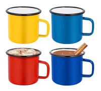 Juego de 4 tazas de café esmaltadas, 350 ml, tazas de café de porcelana, tazas de esmalte, tazas de café de colores, para camping, casa o fiesta