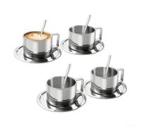 Juego de 4 tazas de café espresso de 6.75 onzas, paquete de 4 para café en | Acero 18/8, resistente al óxido, seguro para bebidas calientes, capacidad de 6.8 onzas, juego de 4 tazas