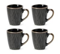 Juego de 4 tazas de café - Tazas de cerámica con orejas de 200 ml - Oro negro - Vajilla para café, capuchino, espresso y té