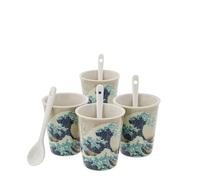 Juego de 4 tazas de café y cucharas Hokusai (Gran Ola de Kanagawa)